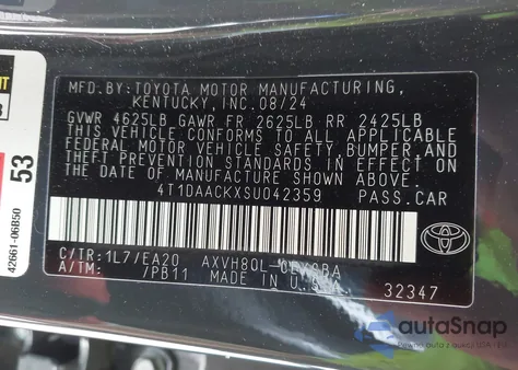 2025 Toyota Camry Se z USA, uszkodzony, nr VIN 4T1DAACKXSU042359